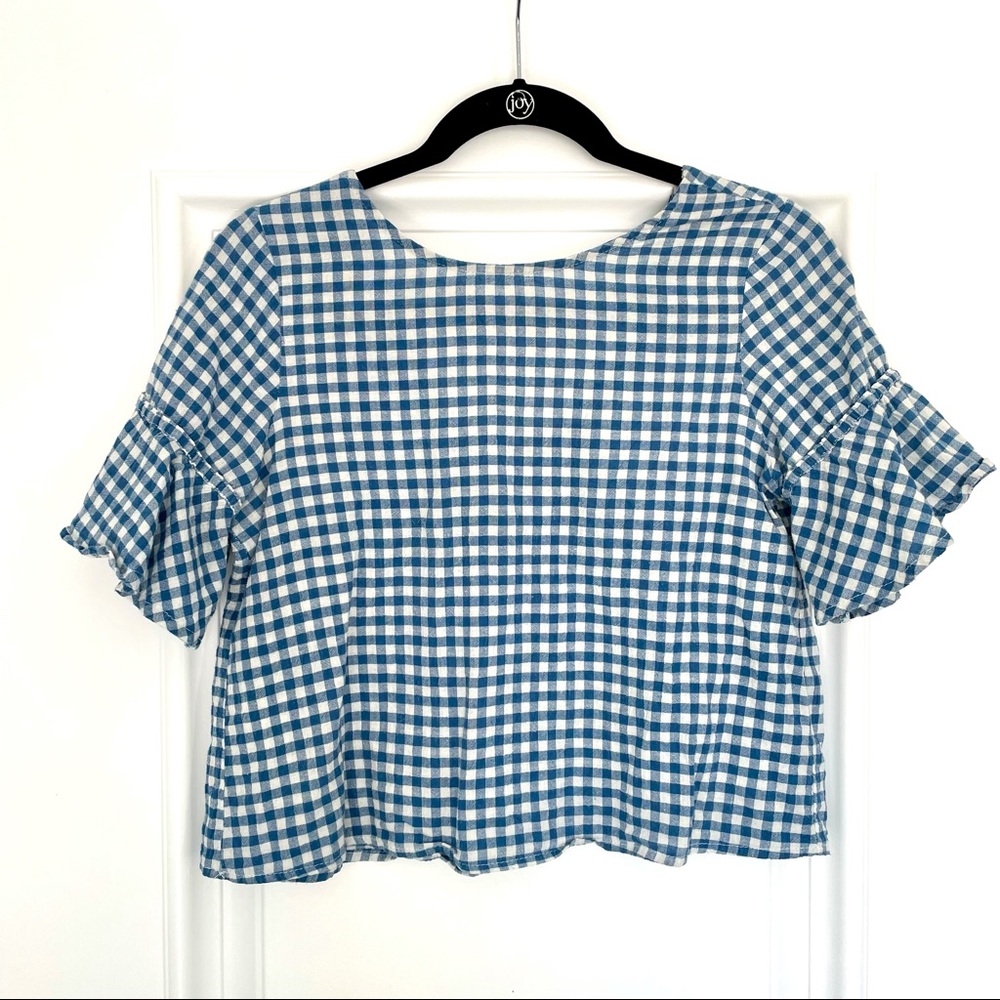 Goodnight Macaroon Blue Gingham Crop Top, Small